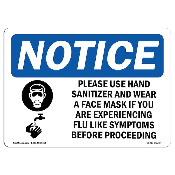OSHA, 18" H, Peel & Stick Wall Graphic, 24" x 18", Lndscp, Use Hand Sanitizer Face Mask If Flu Sign